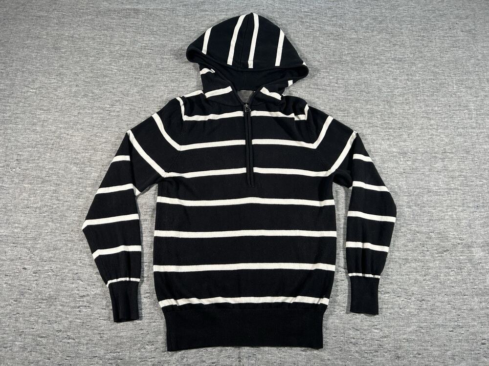 G/FORE 1/4 Zip Hooded Sweater Mens Medium Black White Stripes Casual Knit
